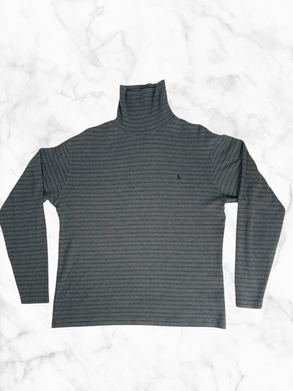 Polo Ralph Lauren Men's M Grey Striped Turtleneck Sweater Cotton 90s Preppy